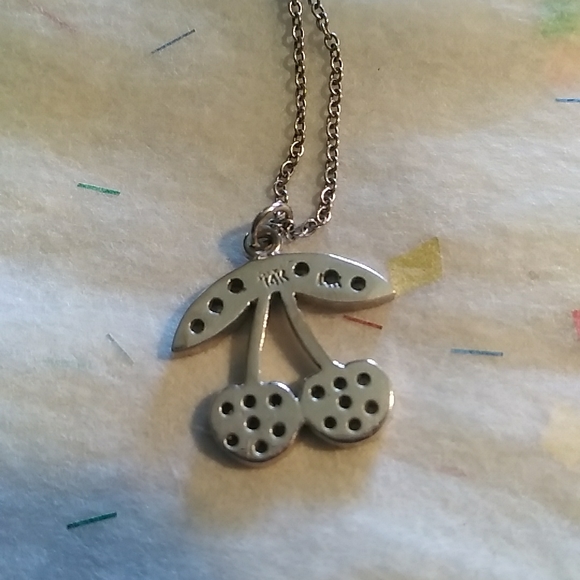 LIZZIE SCHECK WHITE GOLD PAVE DIAMONDS CHERRY NECKLACE - Picture 6 of 6